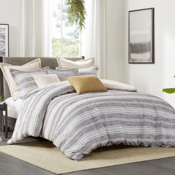 Edredon de algodon Madison Park Oasis E&E Co JLA Home MPS10-515 Full Queen carbon rayas jacquard de chenilla todas las e