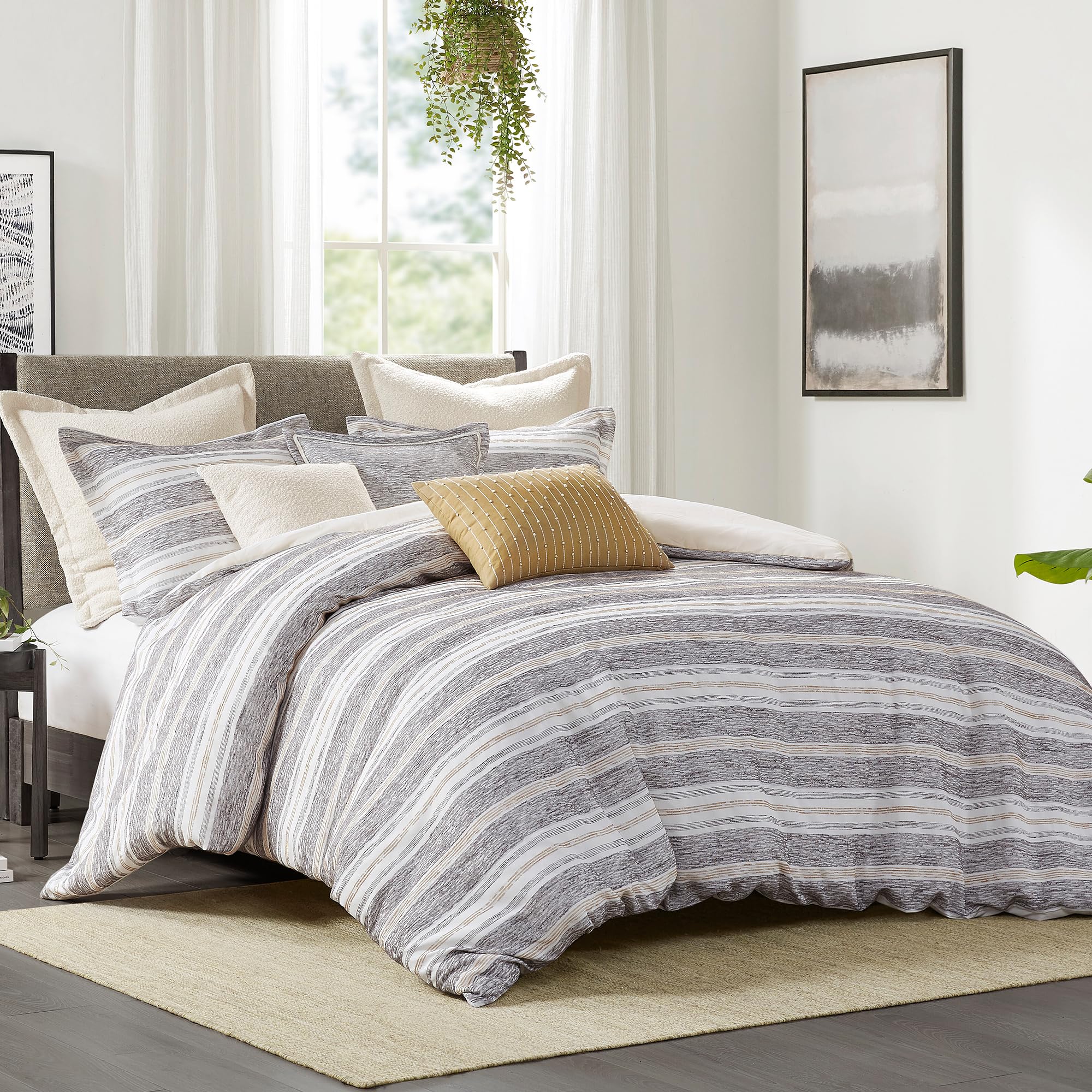 Version 1.0.0 Edredon de algodon Madison Park Oasis E&E Co JLA Home MPS10-515 Full Queen carbon rayas jacquard de chenilla todas las e