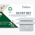Juego de funda de edredon percal algodon organico Delara DELPERDSKING-LB 400 hilos certificado GOTS 8 lazos internos tra