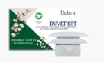 Juego de funda de edredon percal algodon organico Delara DELPERDSKING-LB 400 hilos certificado GOTS 8 lazos internos tra