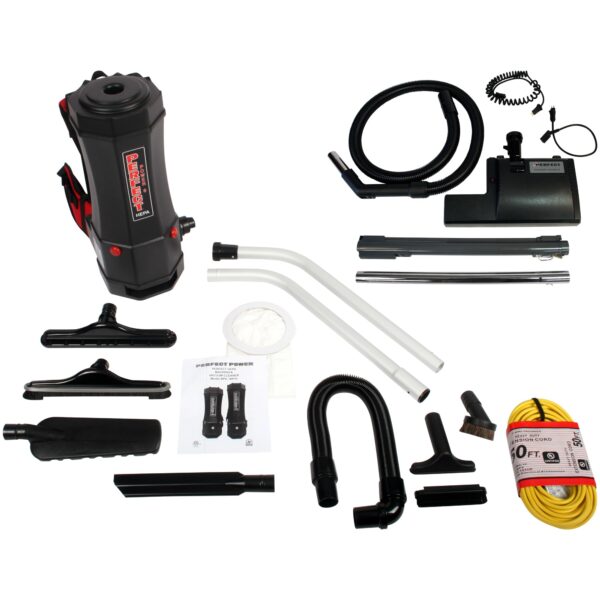 Aspiradora de mochila comercial Cen-Tec Systems 99120 HEPA con boquilla de alimentación eléctrica 6 cuartos de galón neg