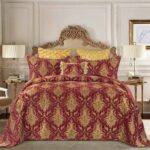 Edredón acolchado jacquard de lujo Loom and Mill LM-HFB-FlorenceRD-Queen damasco clásico 3 piezas Queen con fundas