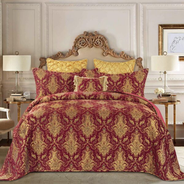 Edredón acolchado jacquard de lujo Loom and Mill LM-HFB-FlorenceRD-Queen damasco clásico 3 piezas Queen con fundas