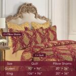 Edredón acolchado jacquard de lujo Loom and Mill LM-HFB-FlorenceRD-Queen damasco clásico 3 piezas Queen con fundas