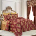 Edredón acolchado jacquard de lujo Loom and Mill LM-HFB-FlorenceRD-Queen damasco clásico 3 piezas Queen con fundas