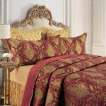 Edredón acolchado jacquard de lujo Loom and Mill LM-HFB-FlorenceRD-Queen damasco clásico 3 piezas Queen con fundas