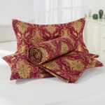Edredón acolchado jacquard de lujo Loom and Mill LM-HFB-FlorenceRD-Queen damasco clásico 3 piezas Queen con fundas