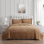Juego de colcha de felpa en relieve VCNY Home WS1-3BP-QUEN-IN-CARAM Queen 3 piezas con 2 fundas de almohada color carame