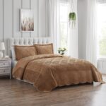 Juego de colcha de felpa en relieve VCNY Home WS1-3BP-QUEN-IN-CARAM Queen 3 piezas con 2 fundas de almohada color carame