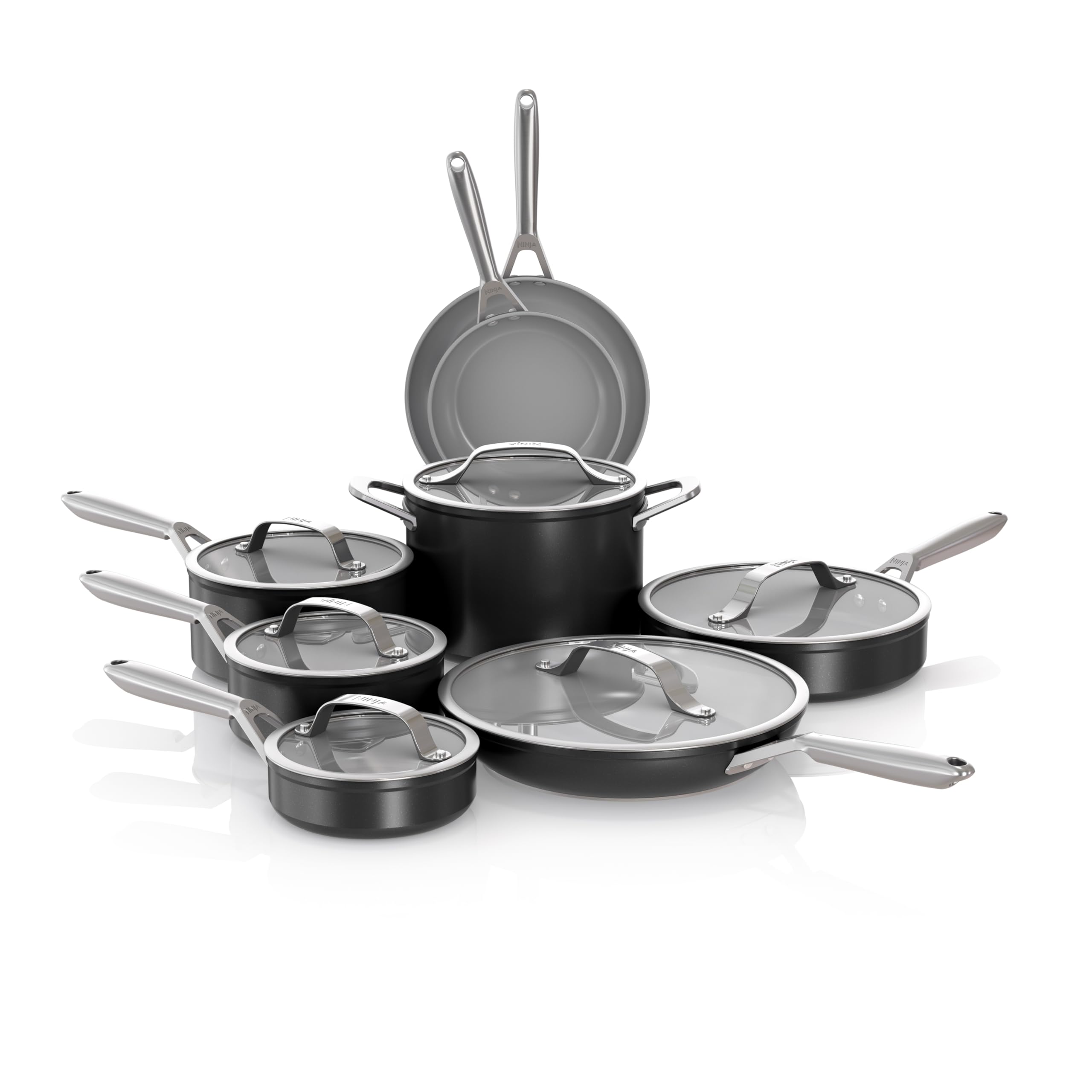 Version 1.0.0 Batería de cocina juego de ollas y sartenes Ninja Ceramic Pro CW39014BK de cerámica antiadherente 14 piezas con tapas de