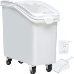 Contenedor grande de almacenamiento para ingredientes YITAHOME MAYIHyDrWc con ruedas cuchara tapa y balanza para arroz y