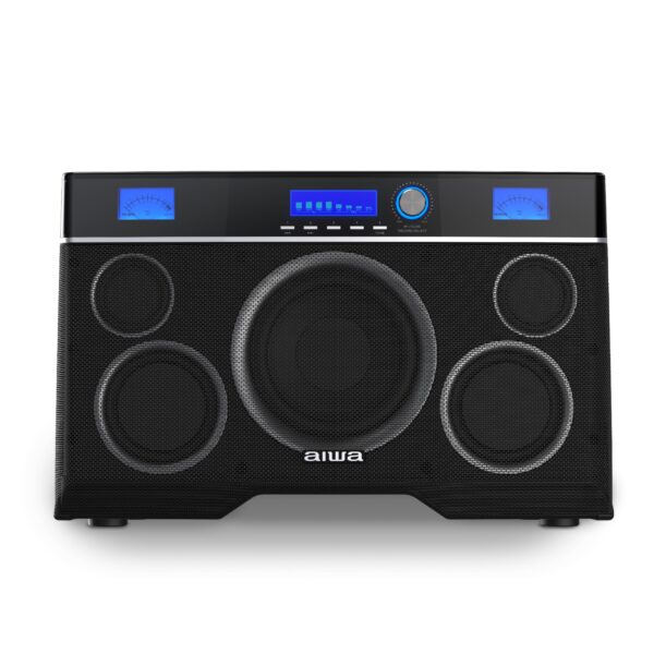 Aiwa Exos-10 Altavoz Bluetooth portátil, potencia RMS de 200 W, subwoofer de 6.5 pulgadas, graves profundos, sincronizac