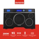 Aiwa Exos-10 Altavoz Bluetooth portátil, potencia RMS de 200 W, subwoofer de 6.5 pulgadas, graves profundos, sincronizac