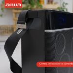 Aiwa Exos-10 Altavoz Bluetooth portátil, potencia RMS de 200 W, subwoofer de 6.5 pulgadas, graves profundos, sincronizac