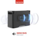 Aiwa Exos-10 Altavoz Bluetooth portátil, potencia RMS de 200 W, subwoofer de 6.5 pulgadas, graves profundos, sincronizac
