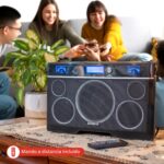 Aiwa Exos-10 Altavoz Bluetooth portátil, potencia RMS de 200 W, subwoofer de 6.5 pulgadas, graves profundos, sincronizac