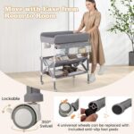 BABY JOY Cambiador portátil para bebé, estación de cambio de pañales plegable e impermeable con ruedas, altura ajustable