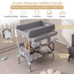 BABY JOY Cambiador portátil para bebé, estación de cambio de pañales plegable e impermeable con ruedas, altura ajustable