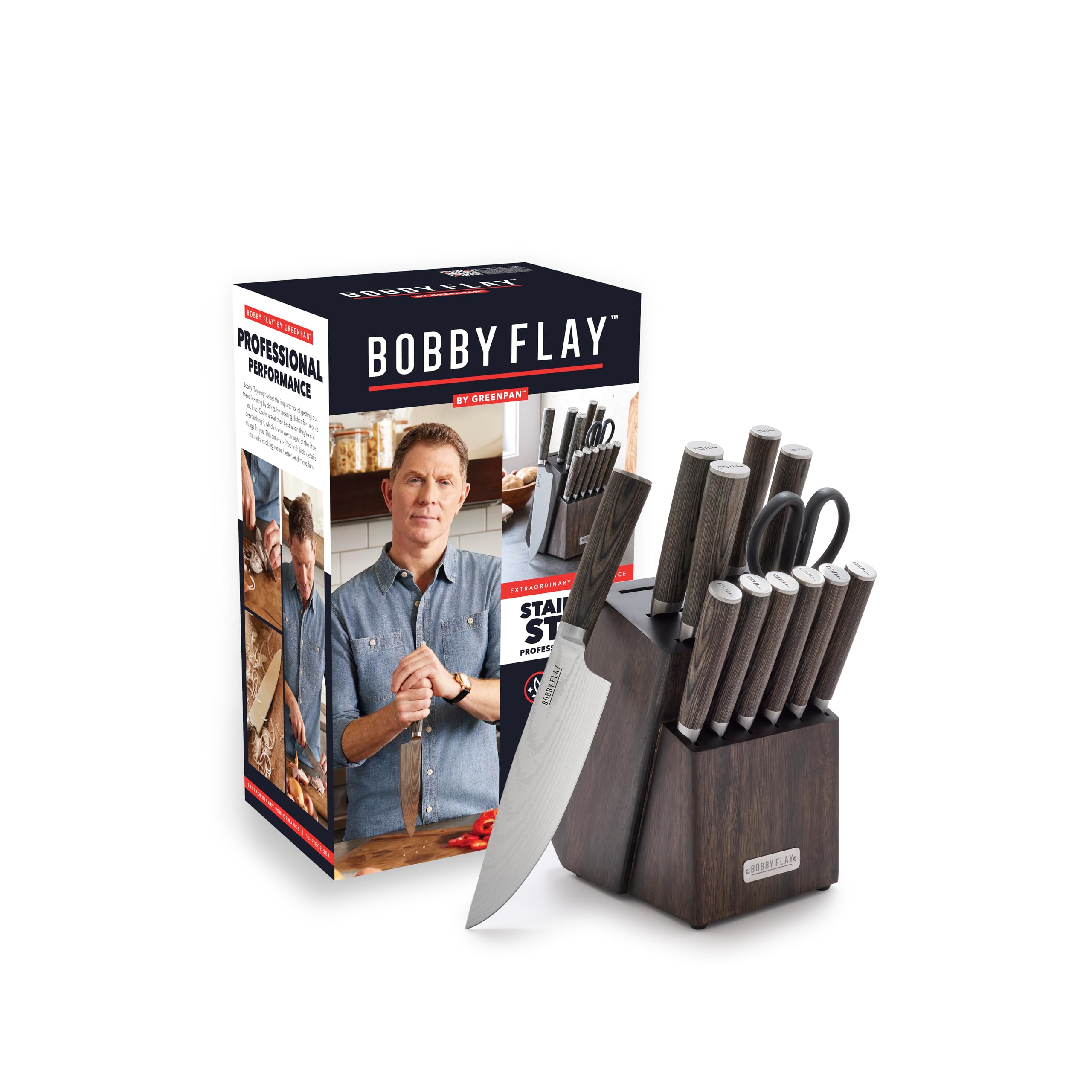 Version 1.0.0 GreenPan x Bobby Flay - Juego de 13 cuchillos de cocina de acero inoxidable, cuchillas de acero inoxidable premium, bloq