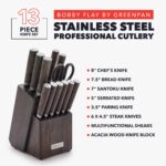 GreenPan x Bobby Flay - Juego de 13 cuchillos de cocina de acero inoxidable, cuchillas de acero inoxidable premium, bloq