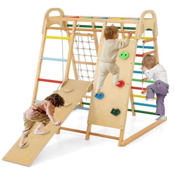 INFANS Gimnasio de la selva para interiores, juego de escalada para interiores Montessori de 8 en 1 para niños, juego de