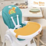 Dream On Me Fisher Price Tiny Bites - Trona para bebés y niños pequeños, Hello Sunshine, plegable con un solo clic, 7 ni