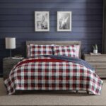 Juego de colcha reversible Nautica USHSA91310634 cuadros rojo Rosedale algodón suave 3 piezas Full Queen
