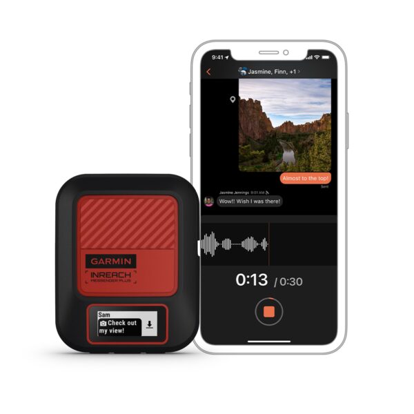 Garmin inReach® Messenger Plus, comunicador satelital SOS con foto, mensajería de texto y voz sin servicio celular, bate
