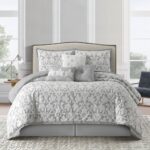 Juego de edredón jacquard floral King 7 piezas Stratford Park Nanshing International Inc. AdoriaB2B blanco gris con fund