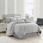 Juego de edredón jacquard floral King 7 piezas Stratford Park Nanshing International Inc. AdoriaB2B blanco gris con fund