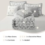 Juego de edredón jacquard floral King 7 piezas Stratford Park Nanshing International Inc. AdoriaB2B blanco gris con fund