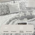 Juego de edredón jacquard floral King 7 piezas Stratford Park Nanshing International Inc. AdoriaB2B blanco gris con fund