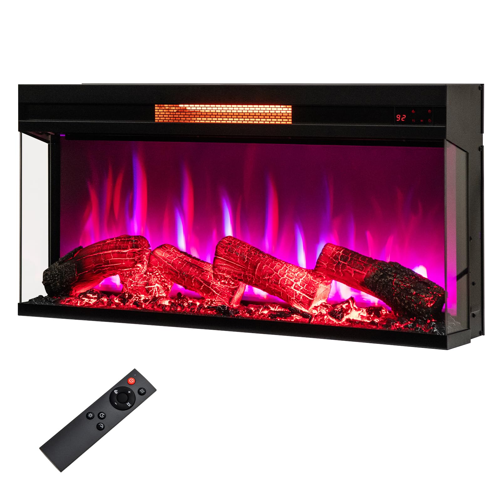 Version 1.0.0 Chimenea Eléctrica Empotrada SIMOE AMSE627-3DEF 36" Vidrio 3 Lados 8 Colores Llama