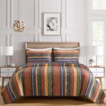 Juego de Edredón Chezmoi Collection Avery Green Living Group Avery-Quilt-Multi-Oversized-King 100% algodón lavado a raya