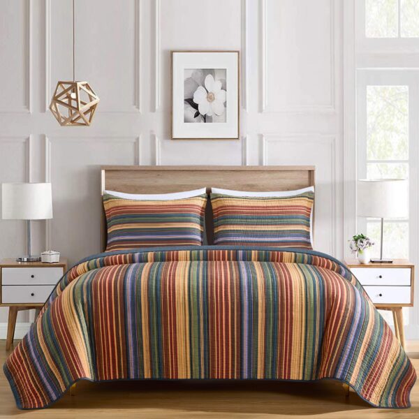 Juego de Edredón Chezmoi Collection Avery Green Living Group Avery-Quilt-Multi-Oversized-King 100% algodón lavado a raya