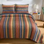Juego de Edredón Chezmoi Collection Avery Green Living Group Avery-Quilt-Multi-Oversized-King 100% algodón lavado a raya