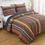 Juego de Edredón Chezmoi Collection Avery Green Living Group Avery-Quilt-Multi-Oversized-King 100% algodón lavado a raya