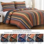 Juego de Edredón Chezmoi Collection Avery Green Living Group Avery-Quilt-Multi-Oversized-King 100% algodón lavado a raya