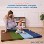 ECR4Kids SoftZone - Tapete de actividades de 4 secciones con diseño de arco iris, tapete de juego plegable, color tierra