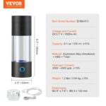 Generador de Agua de Hidrógeno Portátil VEVOR EHM-H13 Botella Ionizadora 240ml Tecnología SPE con Tubo de Inhalación Nas