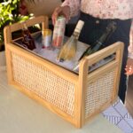 Twine Cesta enfriadora de botellas de ratán y madera, tinas de bebidas para fiestas, cubo de hielo para bebidas con asas