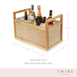 Twine Cesta enfriadora de botellas de ratán y madera, tinas de bebidas para fiestas, cubo de hielo para bebidas con asas