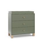 Storkcraft California - Cómoda de 3 cajones con cambiador removible (Oliva con Madera Flotante) – Certificado GREENGUARD