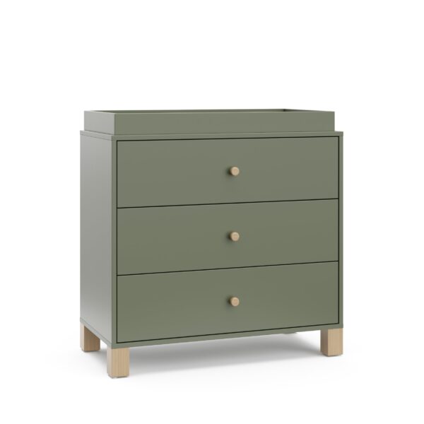 Storkcraft California - Cómoda de 3 cajones con cambiador removible (Oliva con Madera Flotante) – Certificado GREENGUARD
