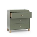 Storkcraft California - Cómoda de 3 cajones con cambiador removible (Oliva con Madera Flotante) – Certificado GREENGUARD