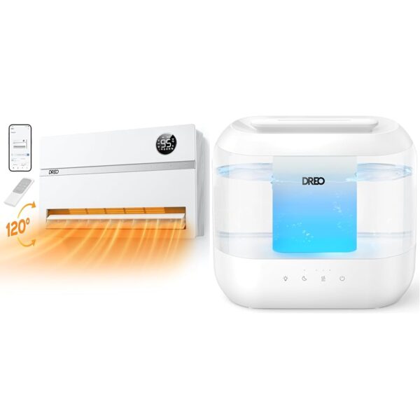 Paquete Dreo DR-HHM humidificador niebla fría 4L 32 horas y calentador de pared inteligente oscilación 120 grados termos