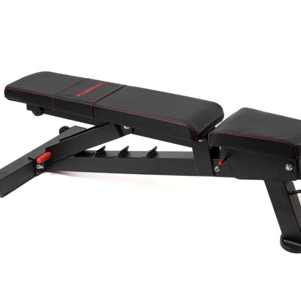 PowerBench 2.0 - Banco de pesas ajustable, 7 posiciones, ruedas y mango integrados, equipo innovador para gimnasios domé
