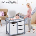 Cambiador de pañales de madera, cambiador de pañales moderno, cambiador de pañales para bebés con cesta de lavandería, c