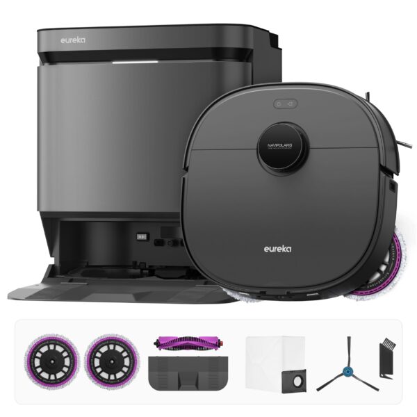 Robot Aspirador y Fregona Eureka J15 Pro Ultra con Base Autovaciable, Succión 16,200 Pa, Mopa Flexible, Lavado con Agua