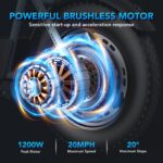 Caroma Peak - Patinete eléctrico de 1200 W con asiento, motocicleta eléctrica de 16 pulgadas con neumáticos gruesos, ran